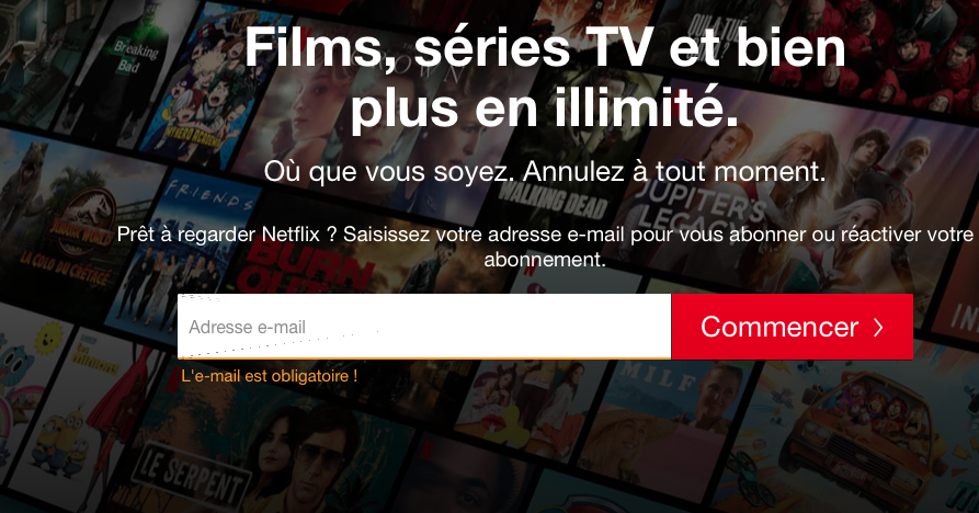 Netflix page d'accueil